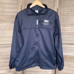 US Olympic Committee Made in USA Full Zip Fleece Track Jacket Black Sz L